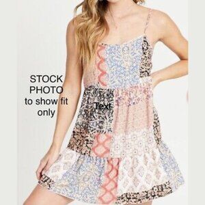 Altar’d State Patchwork Boho Mini Dress – Size Large